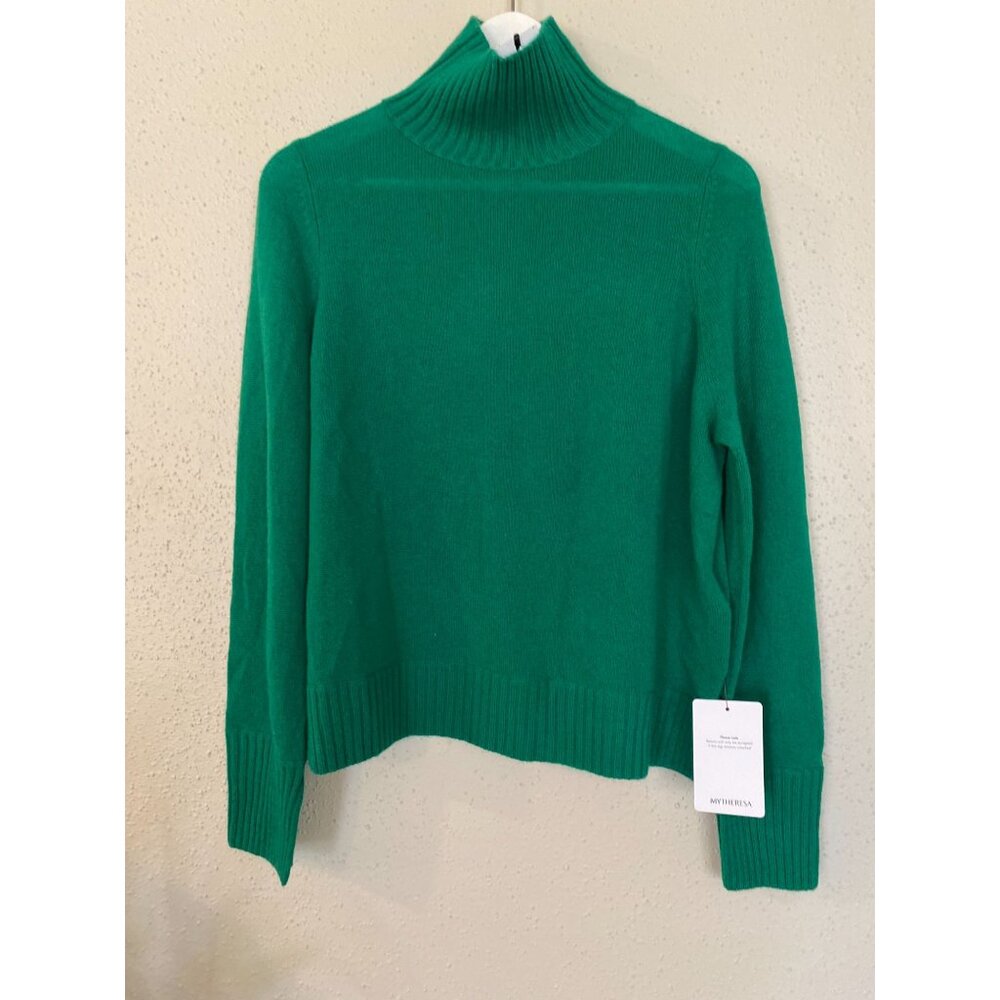 100% Cashmere Jardin Des Orangers Mockneck Sweater XS Emerald Green